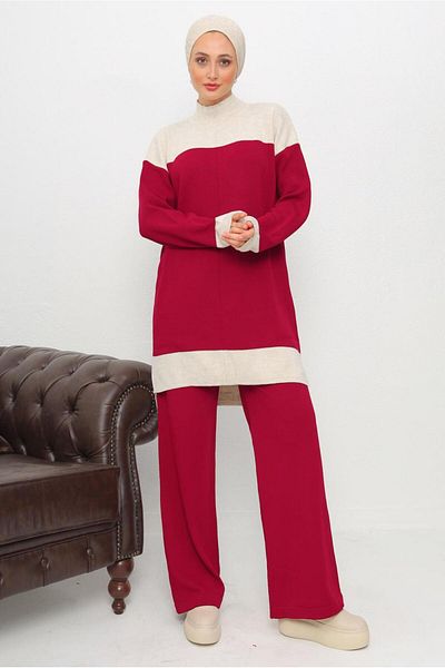 TRENDTESETTÜR WOMEN'S RED NECK COLLAR PANTS SUIT T 1108