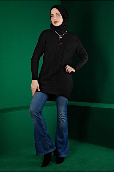 TRENDTESETTÜR Black Knitwear Women's Tunik - T 43119