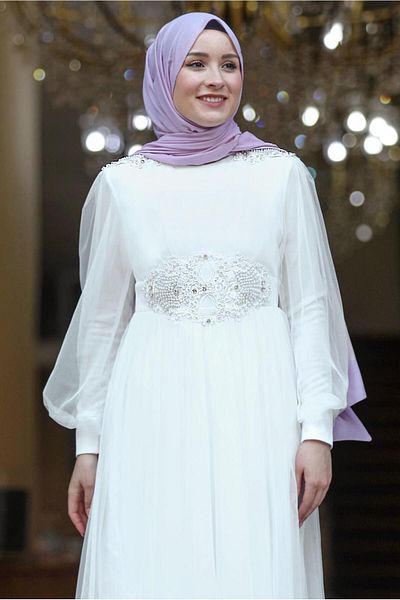 TRENDTESETTÜR WOMEN'S Ecru STONE EMBROIDERED EVENING DRESS T 7253