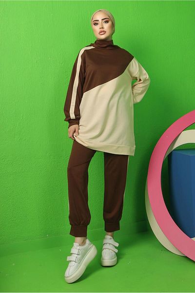 TRENDTESETTÜR ΓΥΝΑΙΚΕΙΟ ΣΕΤ ΦΟΡΜΑ ΚΑΦΕ COLOR BLOCK ΠΑΝΤΕΛΟΝΙ T 3043