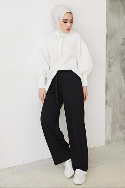 TRENDTESETTÜR WOMEN'S BLACK WIDE LEG PANTS T 0402
