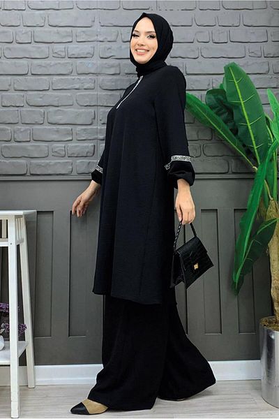 TRENDTESETTÜR WOMEN'S BLACK STONE PANT SUIT T 4648