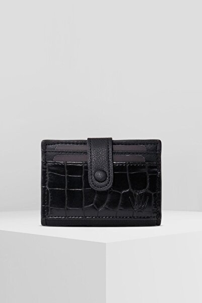 WATCHOFROYAL PATTERNED BLACK CARD HOLDER 8 PIECES CARD COMPARTMENT SNAP LOCK SYSTEMED DESIGN WALLET MONTI