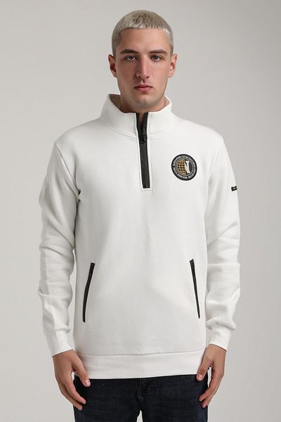 NEW WORLD POLO Stand Collar Ecru Slim Fit Full-Zip Sweatshirt 24Fwm64083