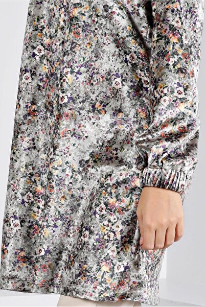TRENDTESETTÜR WOMEN'S GRAY PATTERNED VELVET TUNIC T 43392