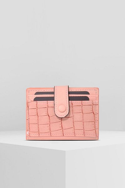 WATCHOFROYAL PATTERNED POWDER PINK CARD HOLDER 8 PIECES CARD COMPARTMENT SPEED LOCK SYSTEM DESIGN WALLET COAT
