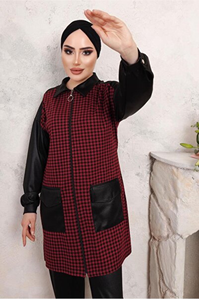 TRENDTESETTÜR Women's Claret Red Crow Patterned Trousers Suit T 3243