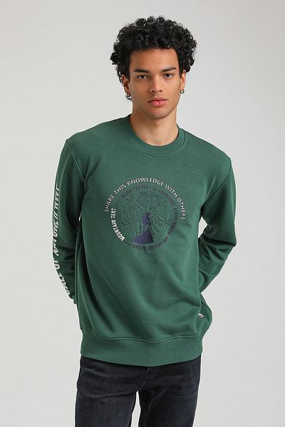 NEW WORLD POLO Crew Neck Green Slim Fit Sweatshirt 23FWM60147