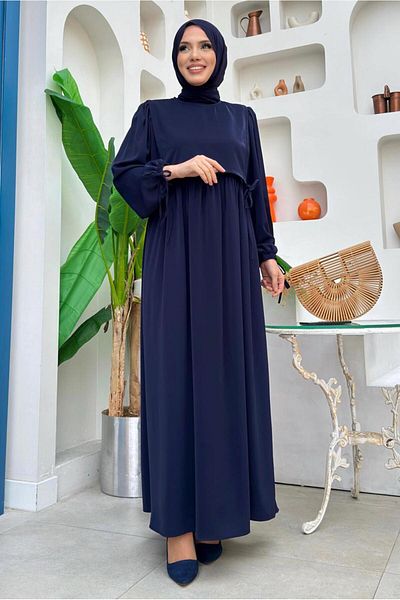 TRENDTESETTÜR Γυναικείο φόρεμα Navy Blue Cotton - Piece Detailed T 3006