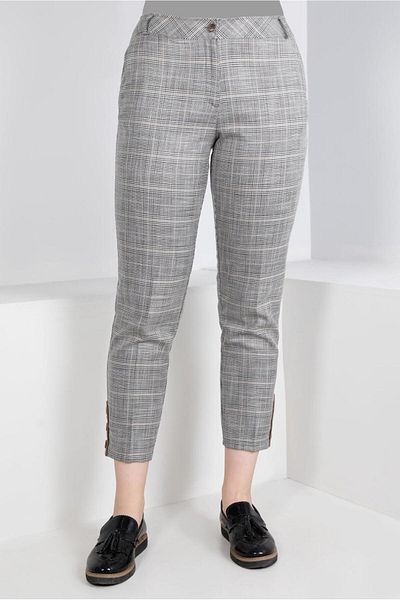 TRENDTESETTÜR WOMEN'S BLACK (BLACK-BEIGE) PLAID PATTERNED TROUSERS T 70448