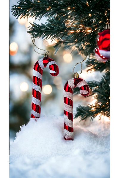 Partifabrik New Year's Red Walking Stick Candy Large Size Luxury 2 Piece Tree Ornament