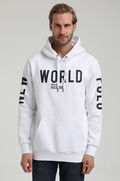 NEW WORLD POLO Hooded White Slim Fit Hoodie 22fwm64035