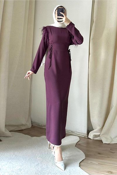TRENDTESETTÜR Γυναικείο Μωβ (LILA) Φόρεμα με λεπτομέρειες με πούπουλα T 5795