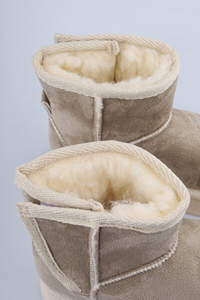 FOLLOWIN Κοριτσίστικες μπότες μπεζ με χοντρή σόλα με μάλλινη επένδυση και κολλάκια στο πλάι, καθημερινές μπότες