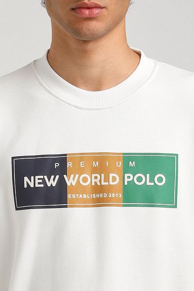 NEW WORLD POLO Crew Neck Ecru Slim Fit Sweatshirt 23FWM60155