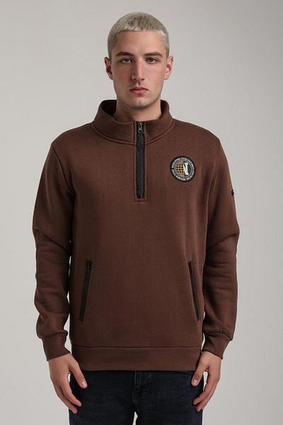 NEW WORLD POLO Stand Collar Brown Slim Fit Full-Zip Sweatshirt 24Fwm64083