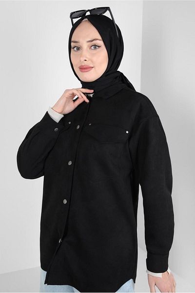 TRENDTESETTÜR WOMEN'S BLACK SUEDE SHIRT T 3511