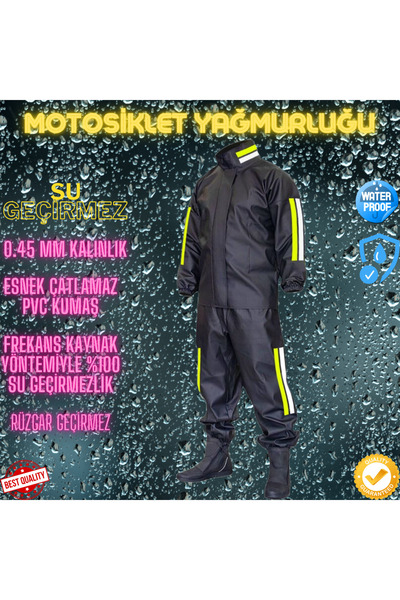 BY SCK Reflektörlü Esnek Rahat Kesim Motosiklet Yağmurluğu 0,45mm Kalın Su Ge...