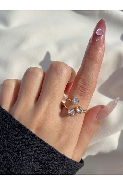 Eylülün Takısı Women's Gold Color Three Stone Ring