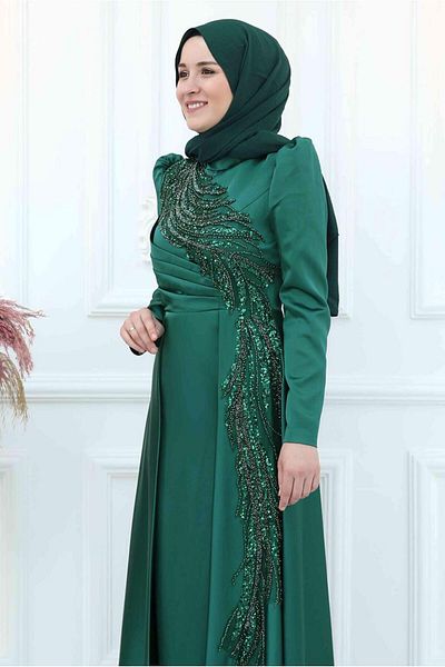 TRENDTESETTÜR Rochie de seară pentru femei, verde (SMARALD), cu paiete și mărgele brodate T 5553