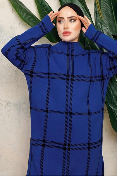 TRENDTESETTÜR Γυναικείο Navy Blue (SAKS) Πλεκτό Σετ με Παντελόνι T 5308