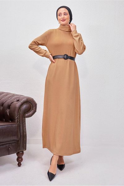 TRENDTESETTÜR Γυναικείο φόρεμα με ζώνη σε καφέ χρώμα - T 0135
