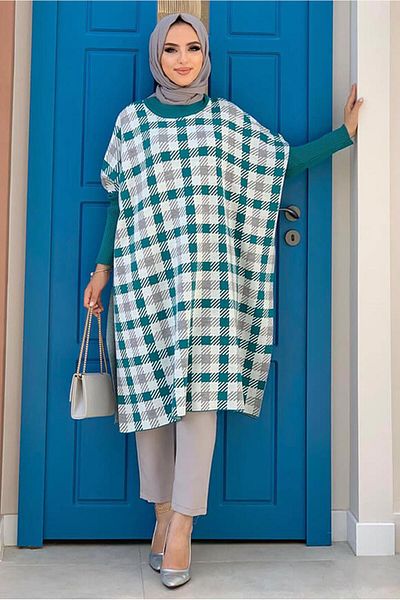 TRENDTESETTÜR Γυναικείο Μπλε (PETROL BLUE) Πλεκτό Poncho T 10222