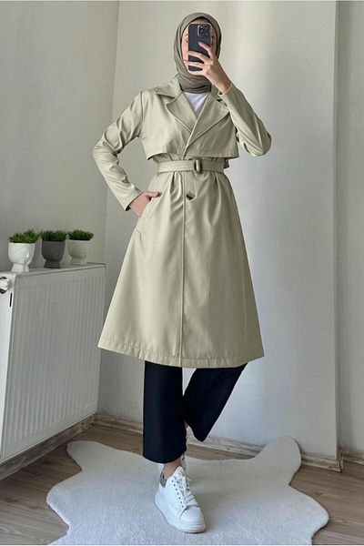 TRENDTESETTÜR Γυναικεία Μπεζ (STONE) Καμπαρντίνα με διπλό γιακά με ζώνη T 7395