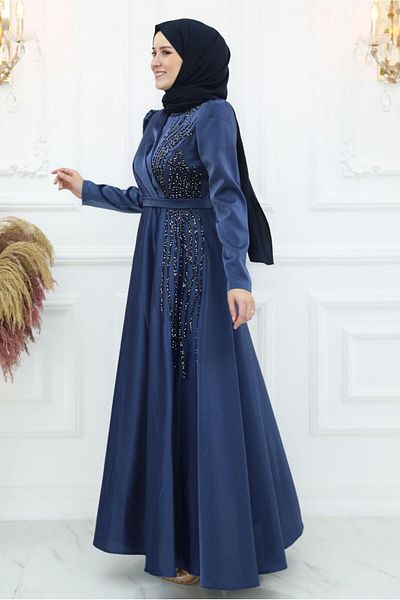 TRENDTESETTÜR ROCHIE DE SEARA DE DAMA, ALBASTRU MARINE, DETALIAT PIATRA T 8553