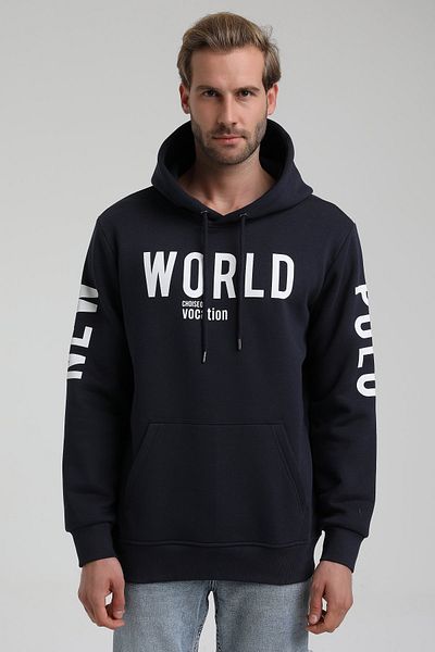 NEW WORLD POLO Hooded Navy Blue Slim Fit Hoodie 22fwm64035