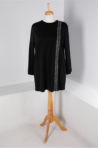 TRENDTESETTÜR WOMEN'S BLACK (BLACK-STONE) STRIP DETAIL TUNIC T 20312