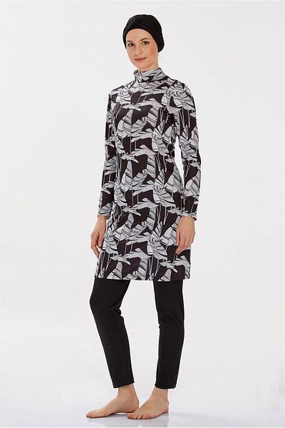 TRENDTESETTÜR Costum de baie din catifea cu model negru pentru femei T 9206