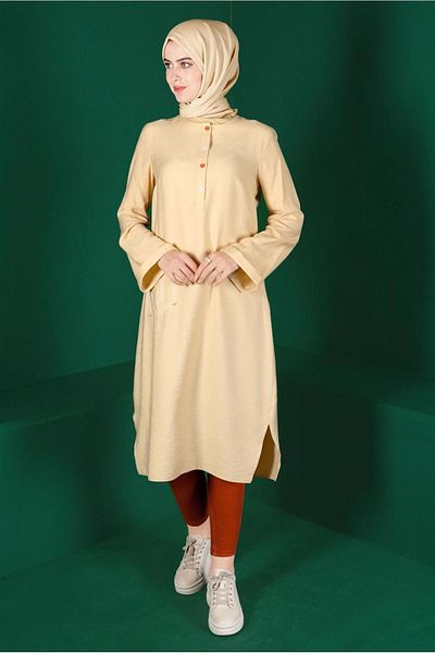 TRENDTESETTÜR Beige Tunic - Women's, Buttoned, T 42914