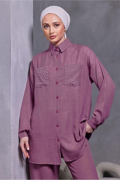 TRENDTESETTÜR WOMEN'S PURPLE (LILA) STAPLE DETAILED PANT SUIT T 5193