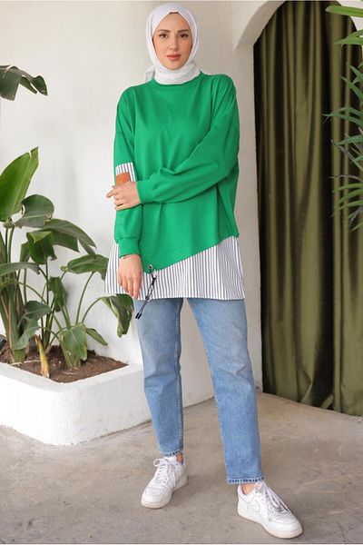 TRENDTESETTÜR WOMEN'S GREEN (BENETTON) STRIPED TUNIC T 7114