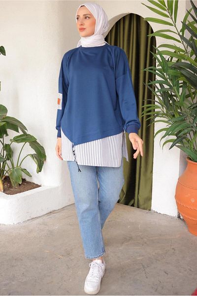 TRENDTESETTÜR WOMEN'S DARK BLUE STRIPED TUNIC T 7114