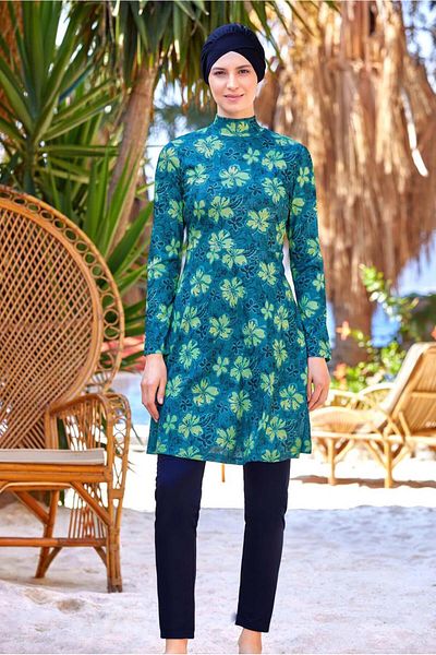 TRENDTESETTÜR Costum de baie hijab pentru femei cu model bleumarin - T 9221