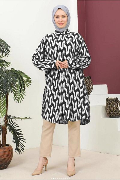 TRENDTESETTÜR Black Cotton Tunic - Women's, Patterned, T 3810