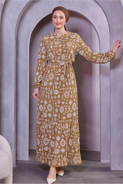 TRENDTESETTÜR Γυναικείο φόρεμα με καφέ σχέδιο - T 8493
