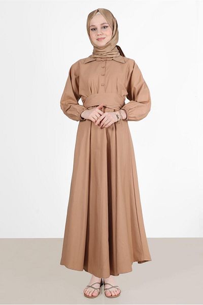 TRENDTESETTÜR Γυναικείο φόρεμα με κουμπιά καφέ (CAMEL) 09005