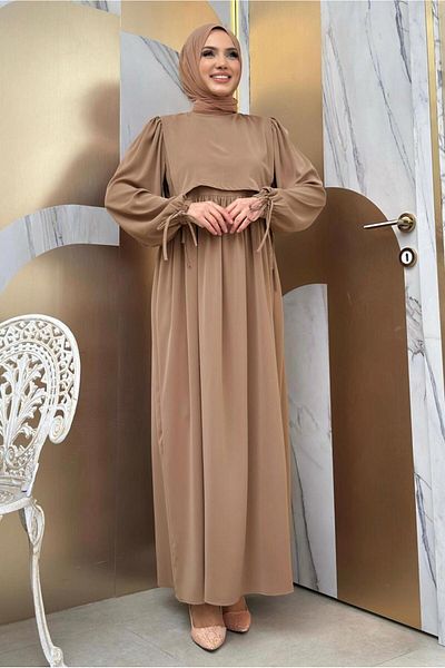 TRENDTESETTÜR Γυναικείο Βαμβακερό Γυναικείο Φόρεμα Mink - Κομμάτι Λεπτομέρειες, Μοντέλο T 3006