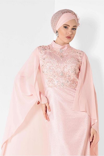 TRENDTESETTÜR WOMEN'S POWDER (SOMON) EMBROIDERED EVENING DRESS T 5509