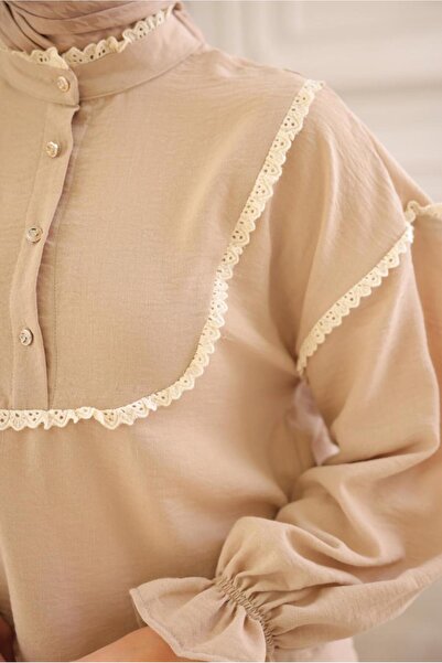 TRENDTESETTÜR WOMEN'S BEIGE LACE DETAILED SKIRT SUIT T 8702