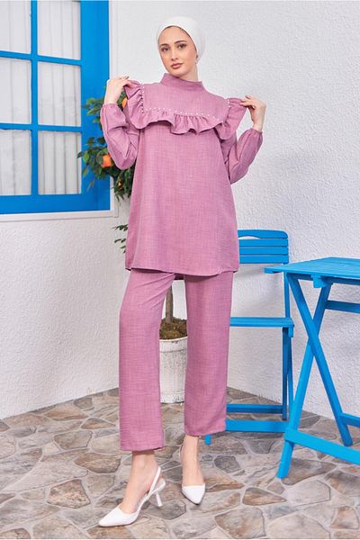 TRENDTESETTÜR WOMEN'S PURPLE (LILA) FLUFFY DETAILED PANT SUIT T 1183