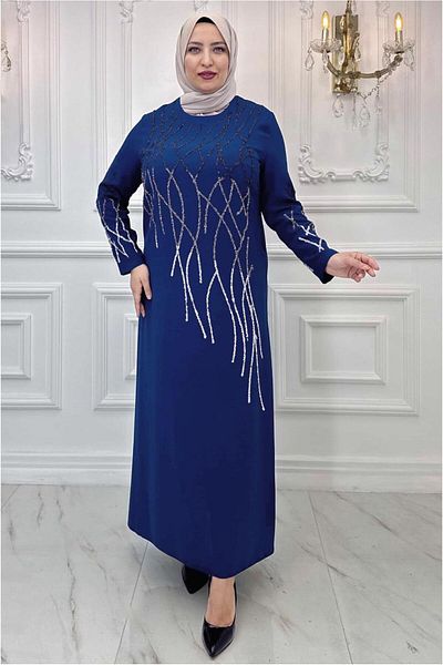 TRENDTESETTÜR Rochie de seară de mărime mare cu detaliu de piatră bleumarin (indigo) - T 8031