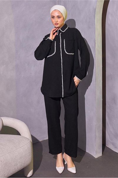 TRENDTESETTÜR Σετ γυναικείο παντελόνι Black Shepherd Stitched - T 4114