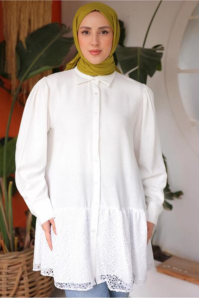 TRENDTESETTÜR Cream Tunic - Guipure Detailed, Women's, T 83616