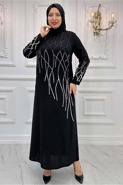 TRENDTESETTÜR Βραδινό φόρεμα με λεπτομέρεια από μαύρη πέτρα σε μεγάλο μέγεθος - T 8031