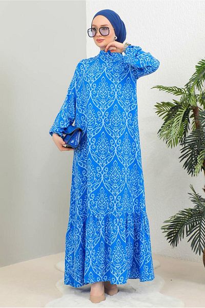 TRENDTESETTÜR Φόρεμα Navy Blue Viscose - Indigo Pattern, T 4663