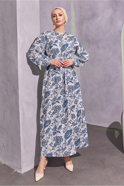 TRENDTESETTÜR Navy Blue Indigo (T 7993) - Γυναικείο φόρεμα με ζωσμένο σχέδιο